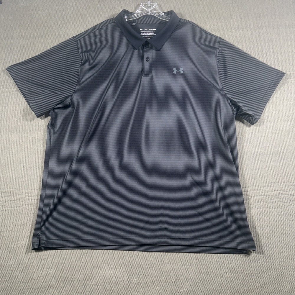 Under Armour Polo Shirt Mens 4XL Black Striped The Performance Polo Golf Logo